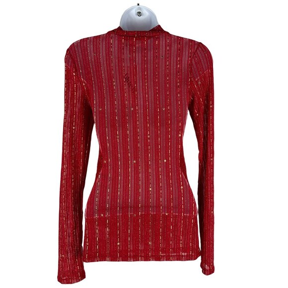 Blue b. Collection Womens Red Shimmer Long Sleeve Top Size S - Picture 2 of 5